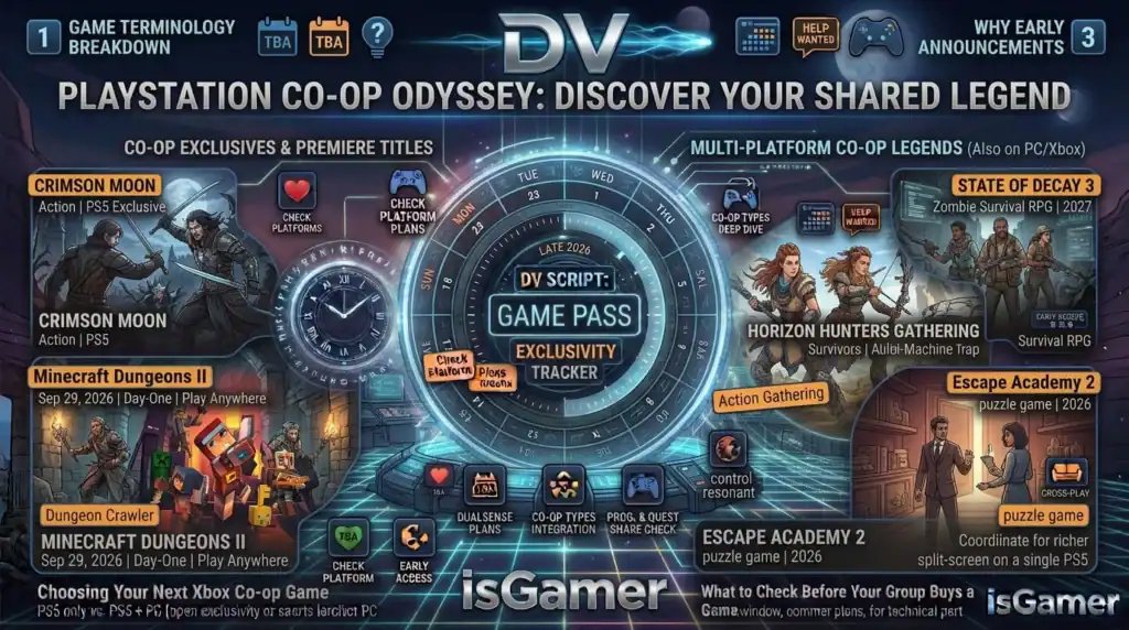 Screenshot of PS5 game co-op features and upcoming titles on isGamer.