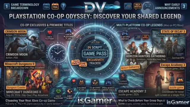 Screenshot of PS5 game co-op features and upcoming titles on isGamer.