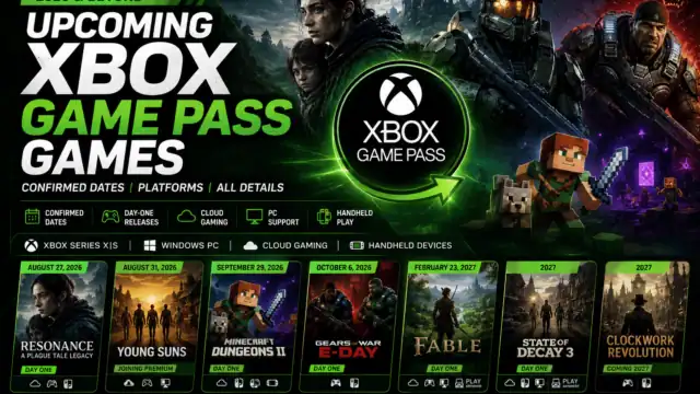 Upcoming Xbox Game Pass titles for 2026 and beyond with game images and release dates.