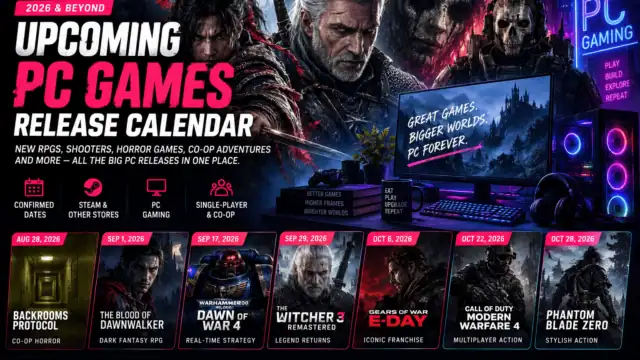 Upcoming PC games calendar with new releases and trailers for 2026 and beyond.