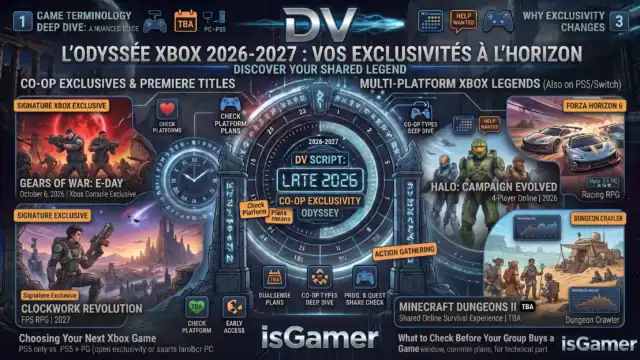 Infographic showcasing upcoming Xbox exclusives and features for 2026-2027.