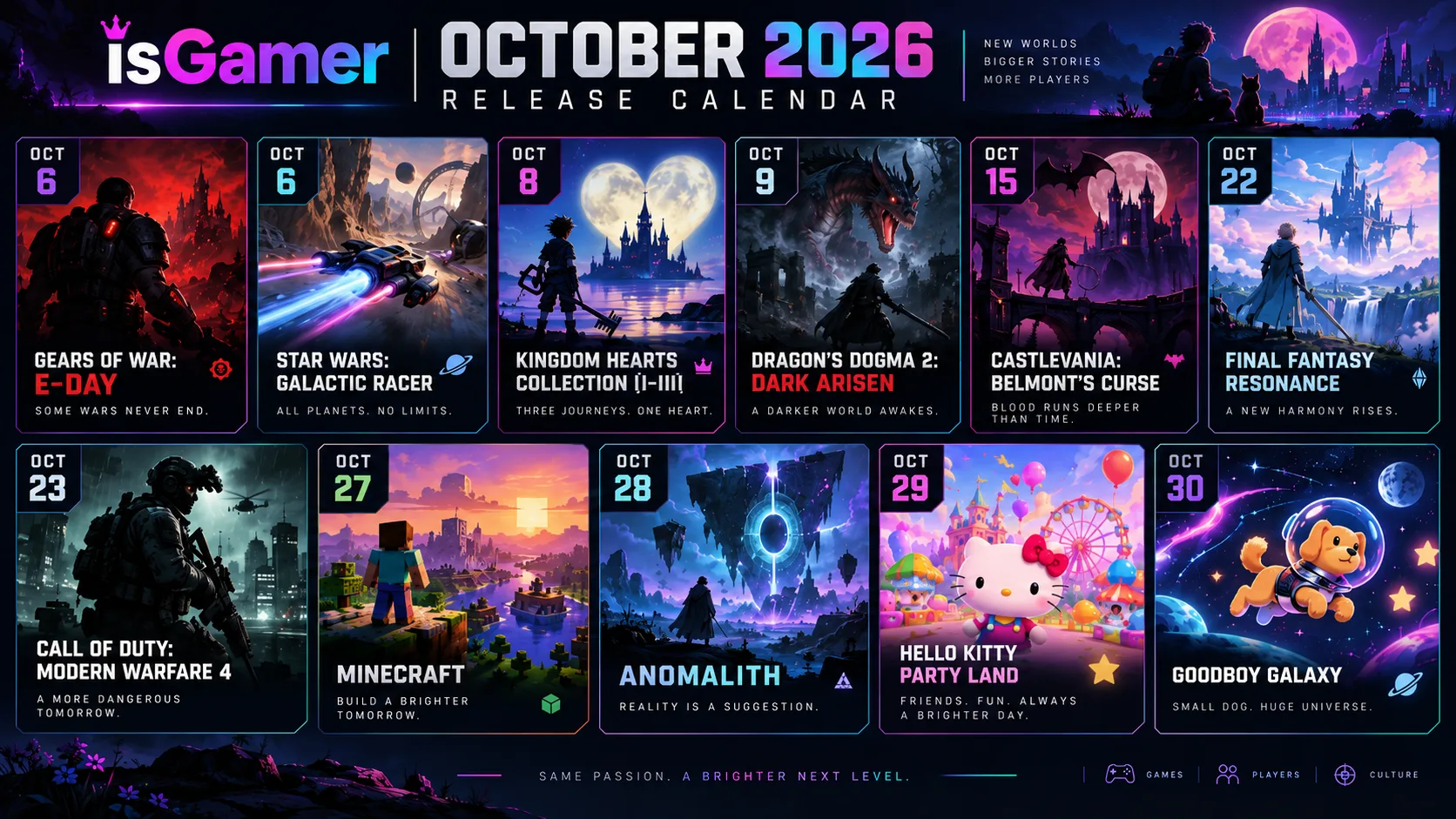 October 2026 video game release calendar for PC and consoles