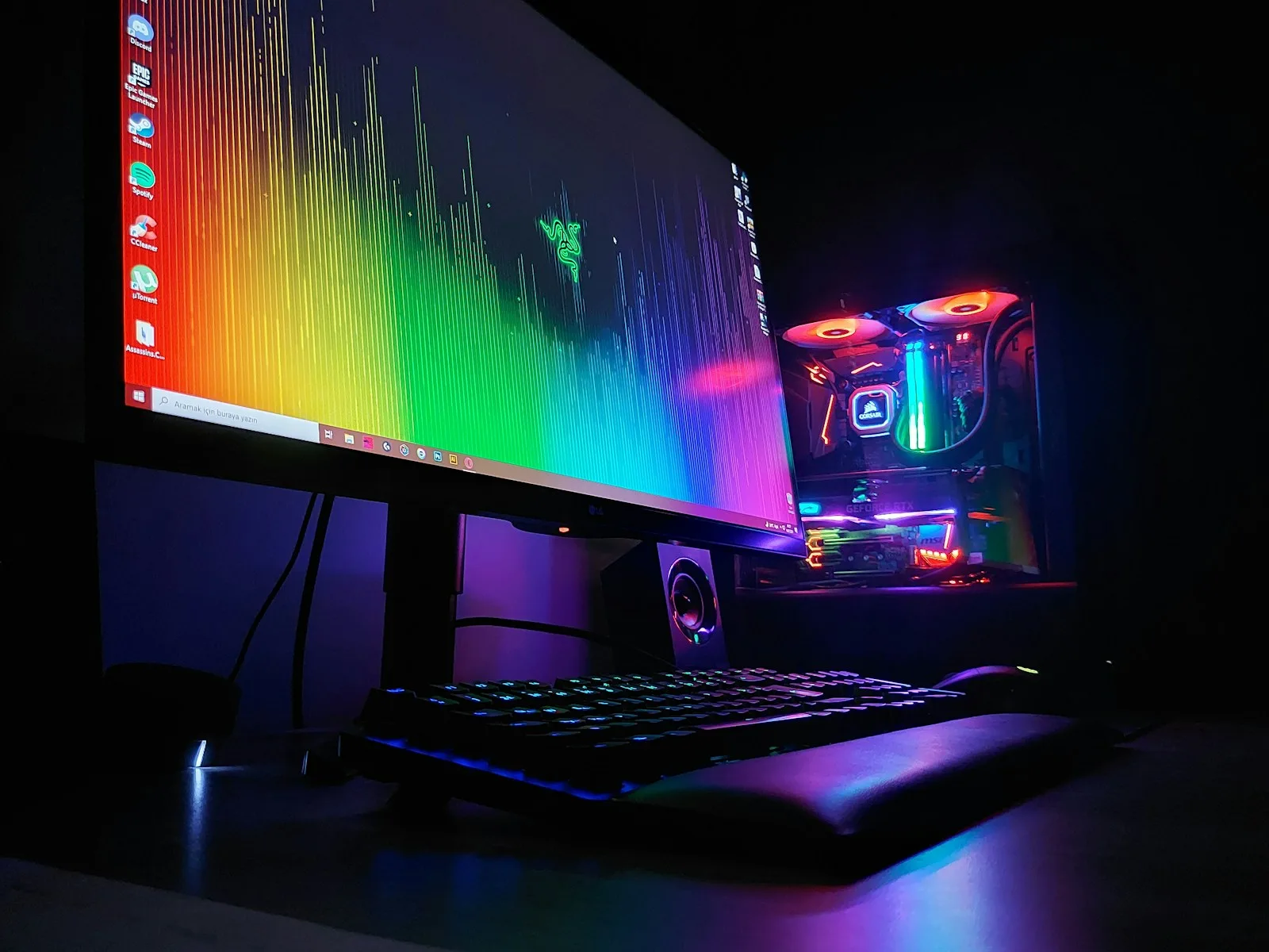 Gaming computer desk and monitor