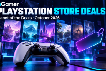 Controller beneath illustrated game tiles and the title PlayStation Store Deals, Planet of the Deals October 2026.