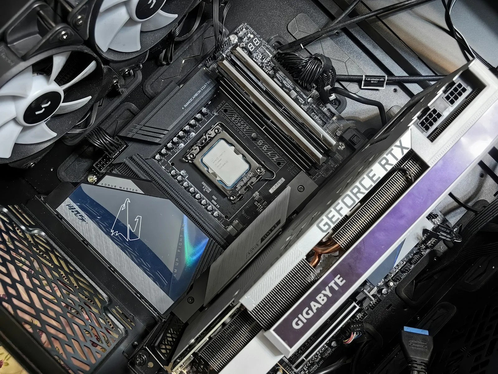 Close-up view of PC motherboard components