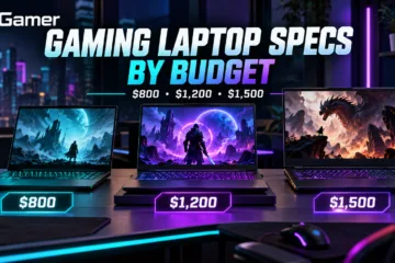 Gaming laptop specs by budget showing $800, $1,200, and $1,500 gaming laptops